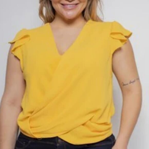 BRAND NEW ZENOBIA TOP CURVY V-NECK RUFFLE SLEEVE WOMEN'S BLOUSE - Picture 4 of 13